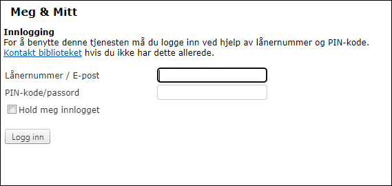 Skjermbilete frå innloggingsbilete Meg og mitt